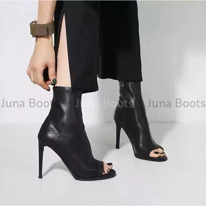 Giày Boot Nữ hở mũi cao gót êm chân cao 10p