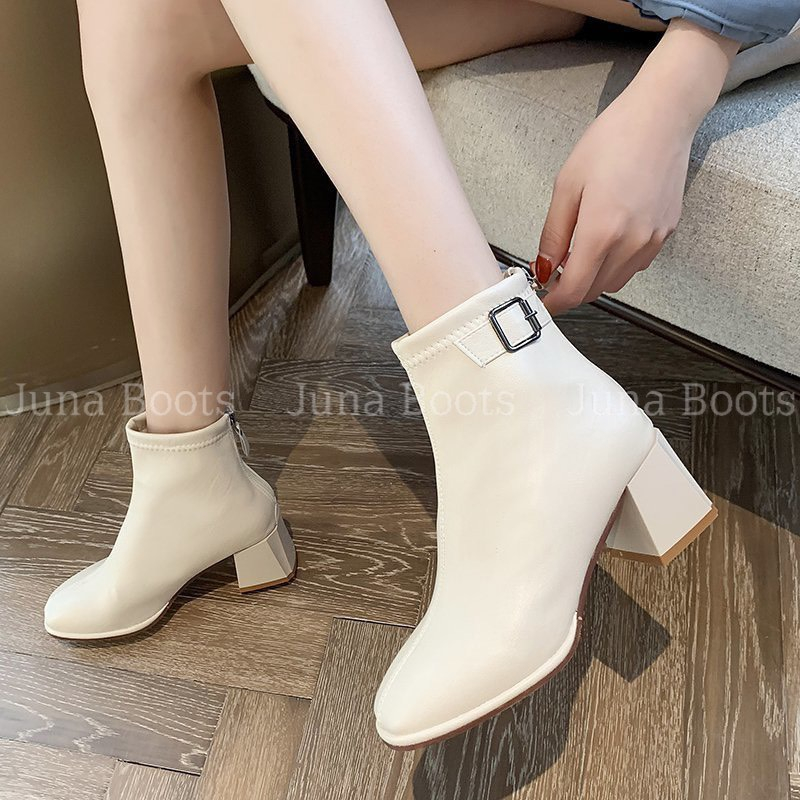 Bốt Nữ Gót Vuông 5p Da Mờ Khoá Sau Cao Cấp Lót Lông Mềm Mại