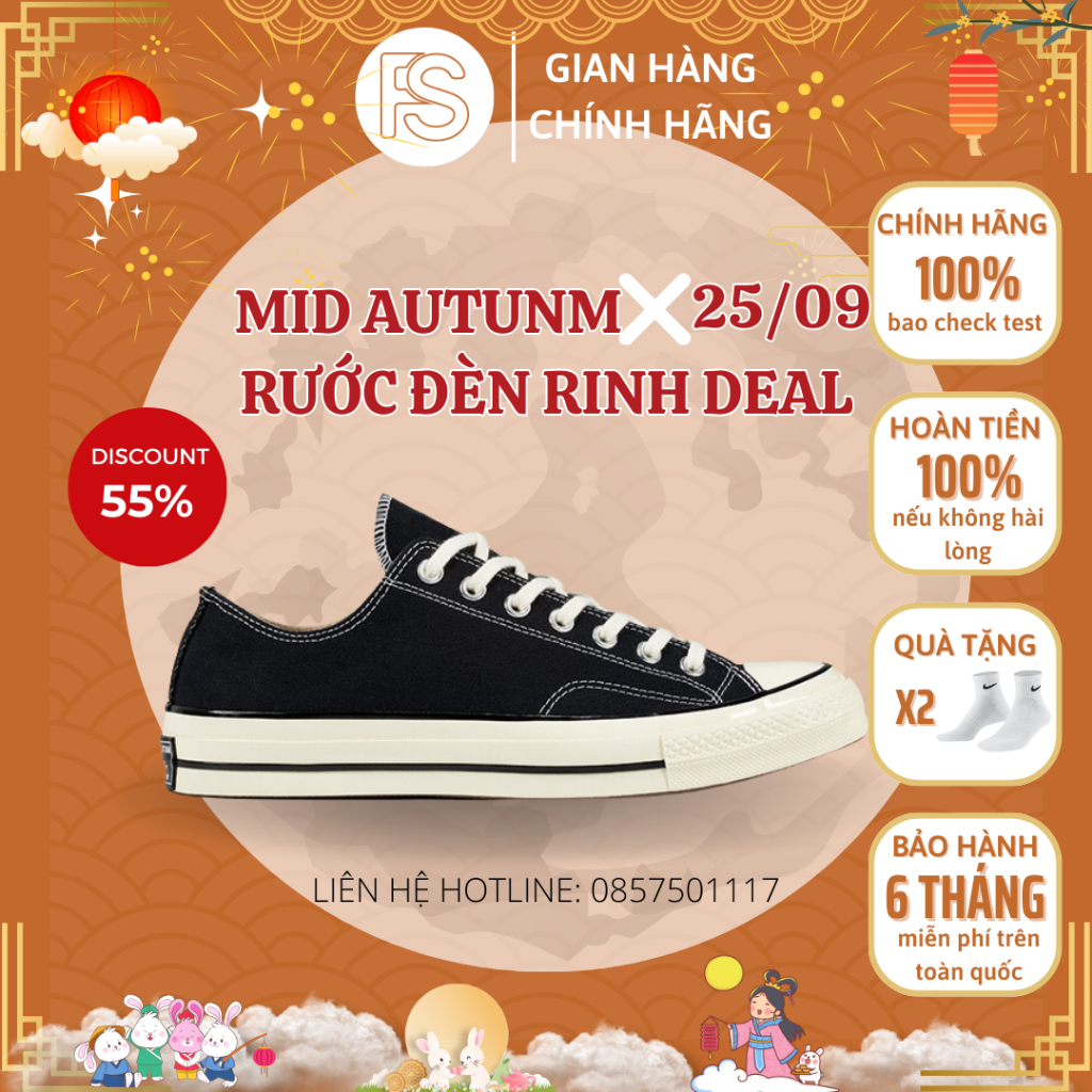 Giày Converse chính hãng bản 1970s, cổ thấp màu đen cho nam nữ Farins Store