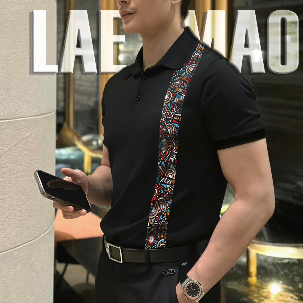 Áo polo LAEMAO chất cotton cá sấu họa tiết AZTEC TRIBAL