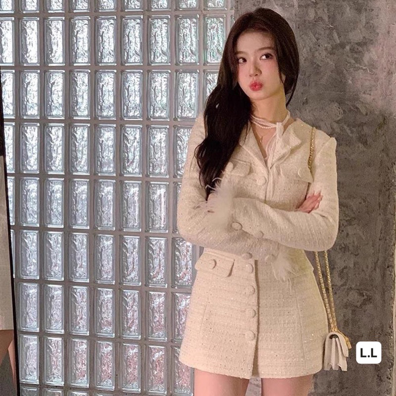 Váy dạ cao cấp tay phối lông sang chảnh