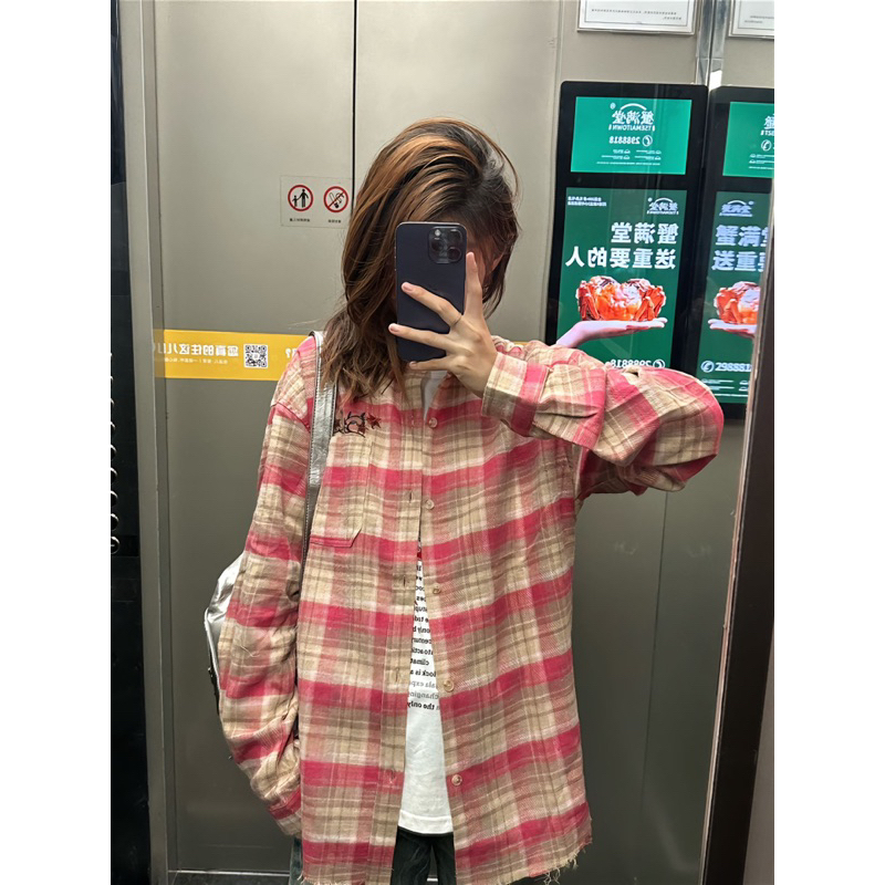 Áo sơ mi flannel hoạ tiết thêu classic,phong cách ulzzang,retro,unisex