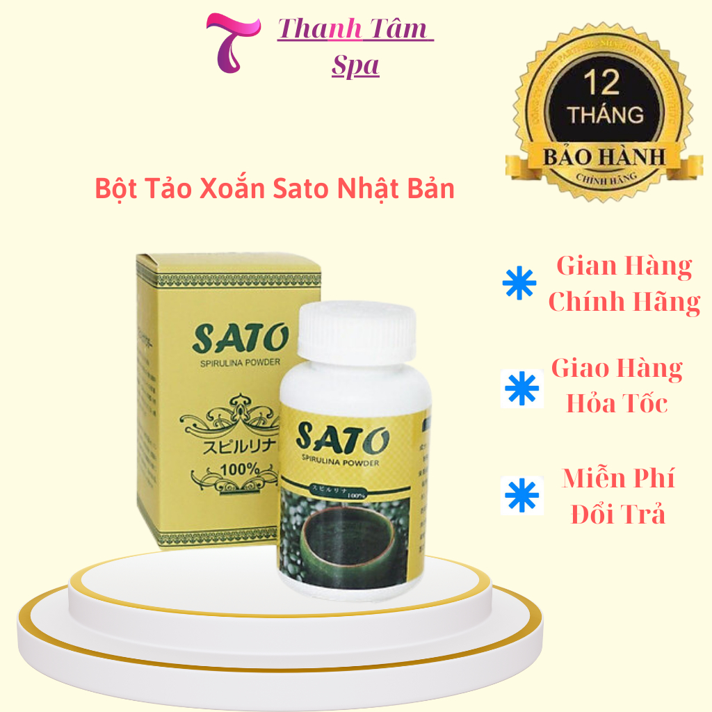 Bột Tảo Sato Nhật Cấy Nano Tảo Xoắn Phi Kim Tảo Cấy Trắng Tảo Trắng Da Đẹp Da Mờ Thâm Nám hộp 100g Chính Hãng