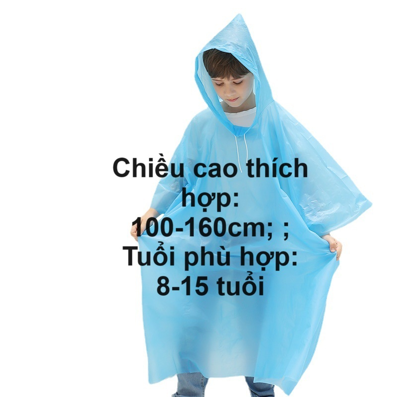 Áo Mưa Trẻ Em, Áo Mưa Trong Suốt Có Mũ Trùm Đầu Màu Trơn Cho Bé