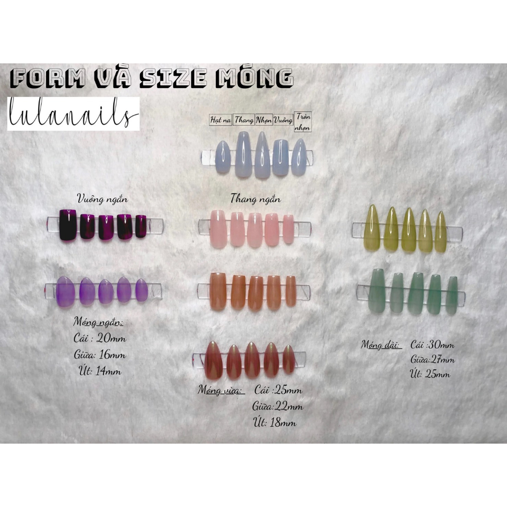 Nailbox thiết kế móng úp màu trơn thạch đủ size và form móng