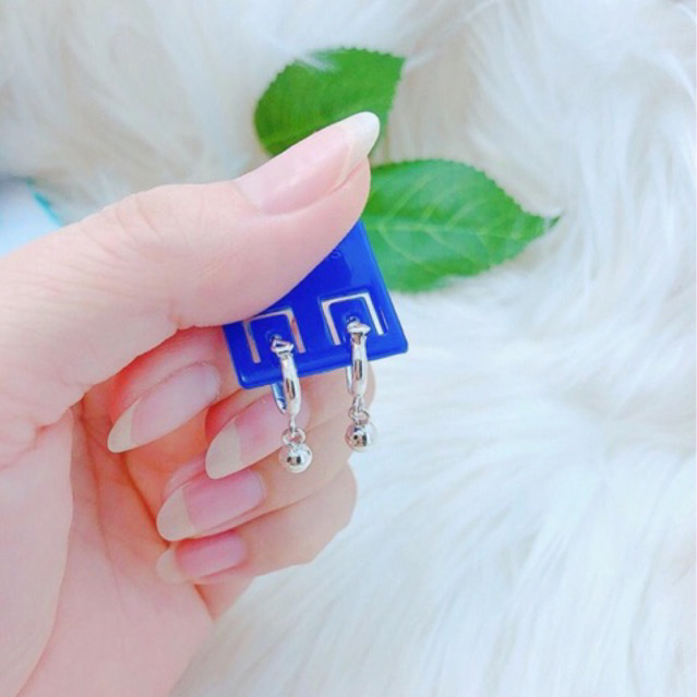 Bông tai nữ treo bi tròn bóng đẹp bạc chuẩn bạc ta-THJ SILVER