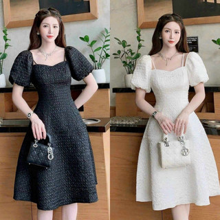 Đầm Nữ dự tiệc tay phồng chất liệu gấm kiểu dáng sang trọng đi tiệc, đi chơi
