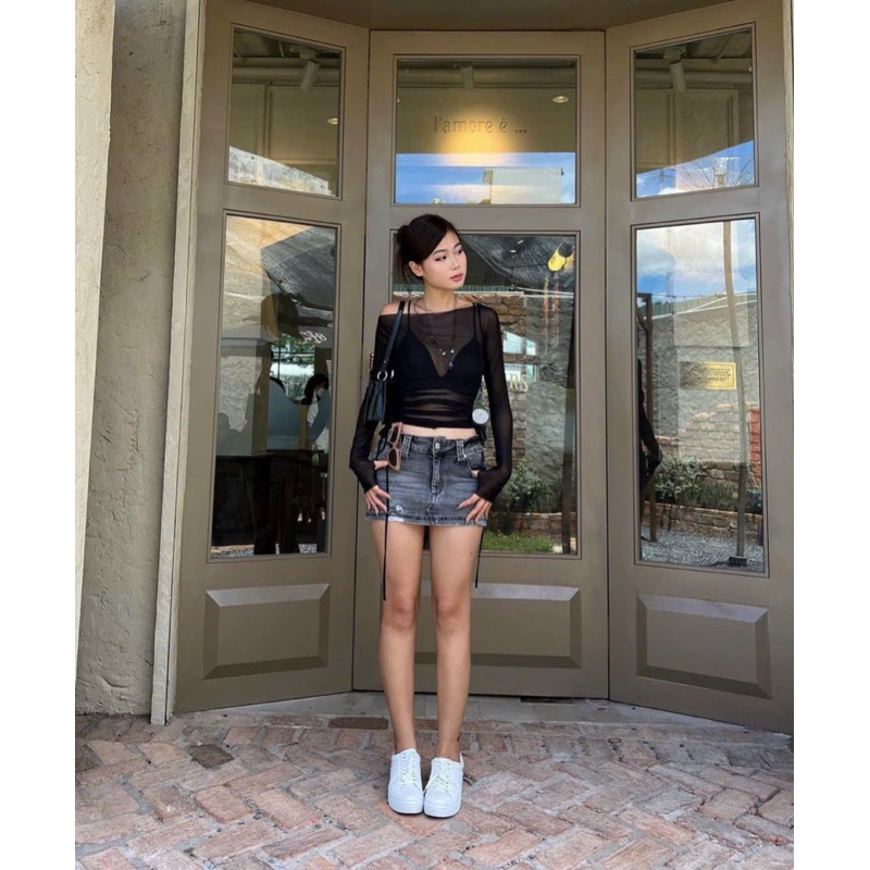 Áo Thun Lưới Tay Dài Kèm Bra Trong Rút Dây A308