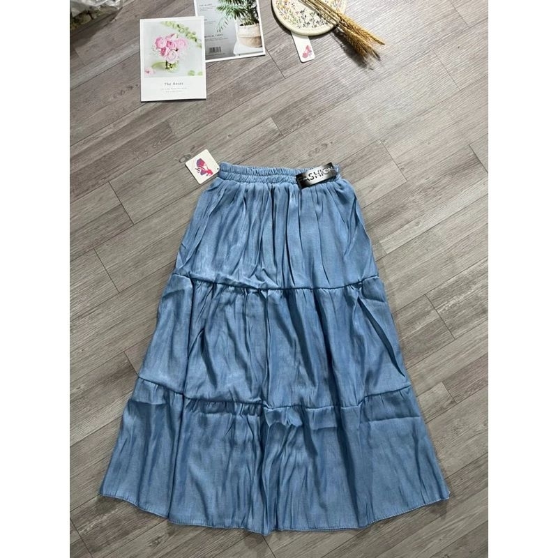 Chân Váy Dáng Xòe Form Dài Màu Jean Denim Sang Trọng