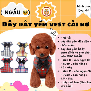 Dây dắt yếm body caro đính nơ cho chó mèo