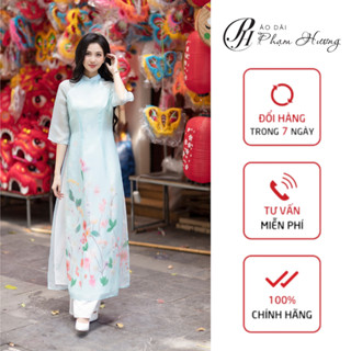 Áo dài Đan Thanh, áo dài truyền thống tay xòe cổ trụ 2p chất liệu tơ mềm organza