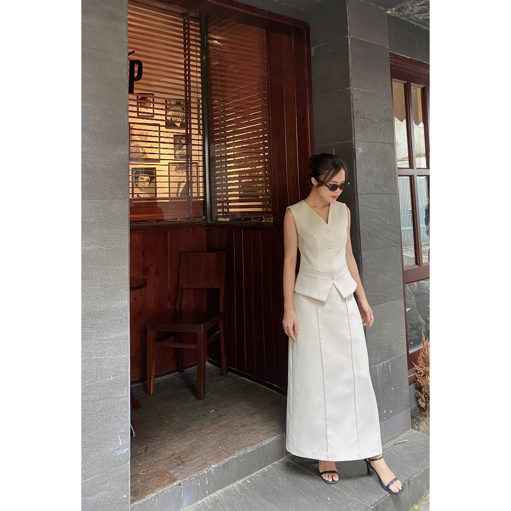 Chân váy thiết kế CHARMO form suôn vải cotton đanh Long Line Skirt