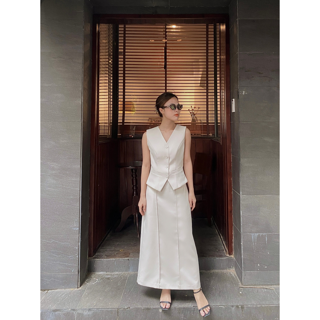 Chân váy thiết kế CHARMO form suôn vải cotton đanh Long Line Skirt