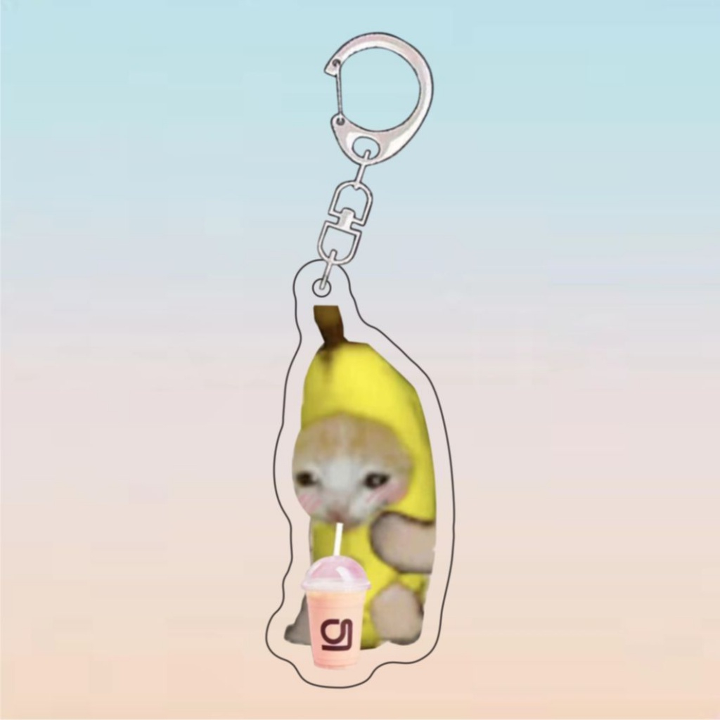 Móc khoá mèo - Móc Khóa Hình Chú Mèo Đeo Sách Ăn Thịt Chuối Ngộ Nghĩnh Đáng Yêu bằng mica