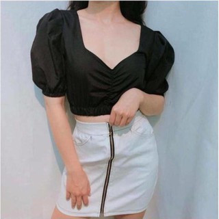 ÁO MILI CROPTOP TAY PHỒNG CỰC XINH KÈM HÌNH THỰC H4-1