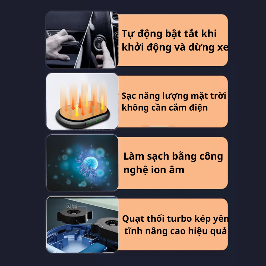 Máy lọc không khí ô tô năng lượng mặt trời tự động ngắt sử dụng công nghệ ION khử mùi | BigBuy360 - bigbuy360.vn