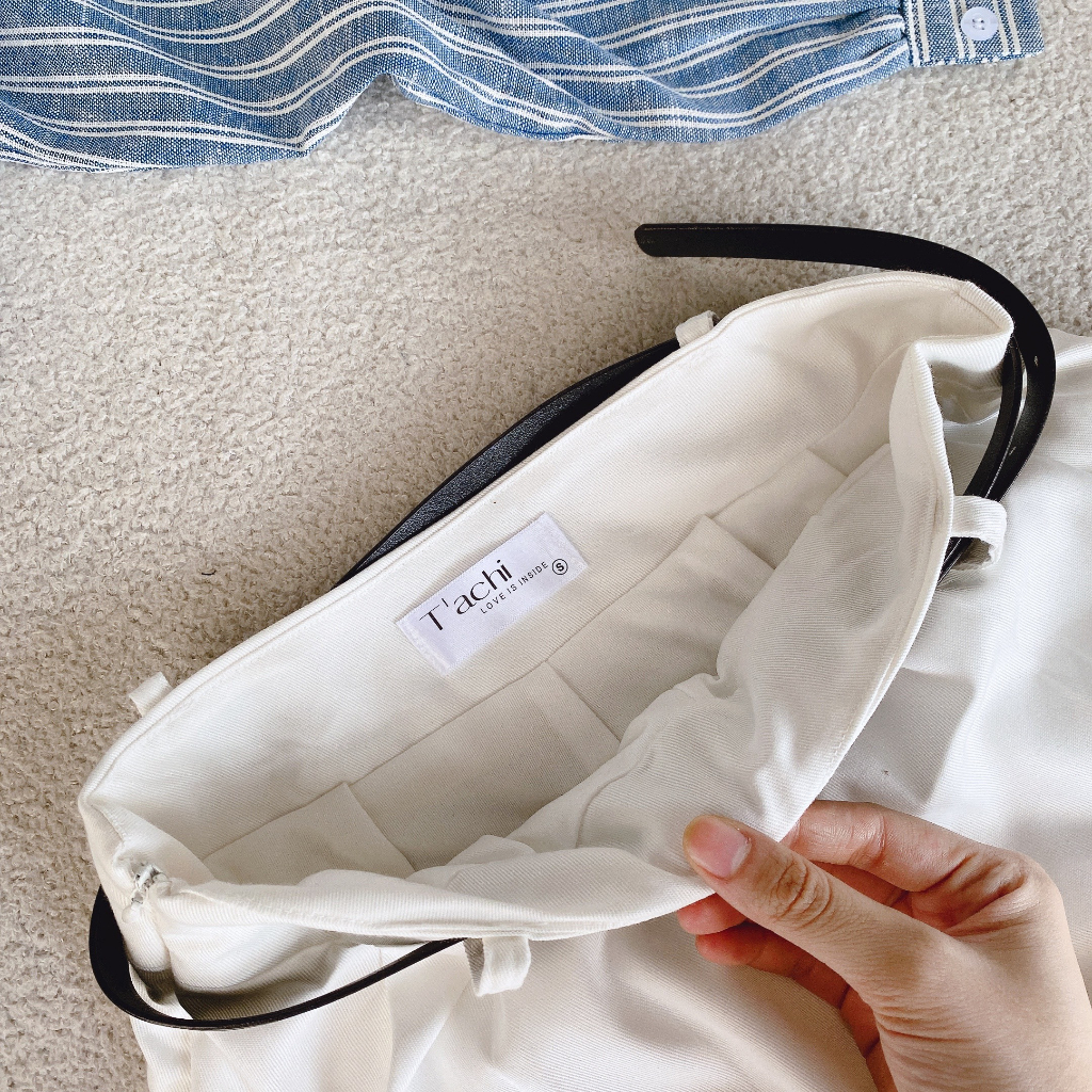 SET SƠ MI SỌC 3 MÓN: ÁO SƠ MI SỌC XANH + CHÂN VÁY SUÔNG TRẮNG + DÂY NỊT NÂU