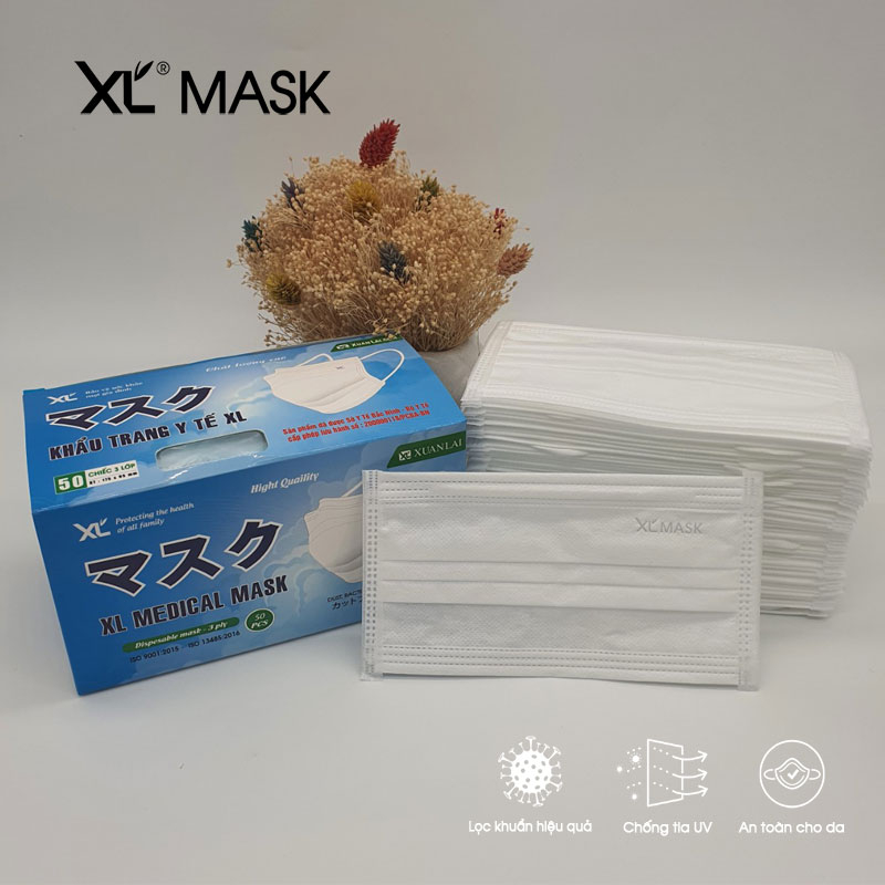 1 hộp 50 chiếc khẩu trang y tế 3 lớp Xuân Lai