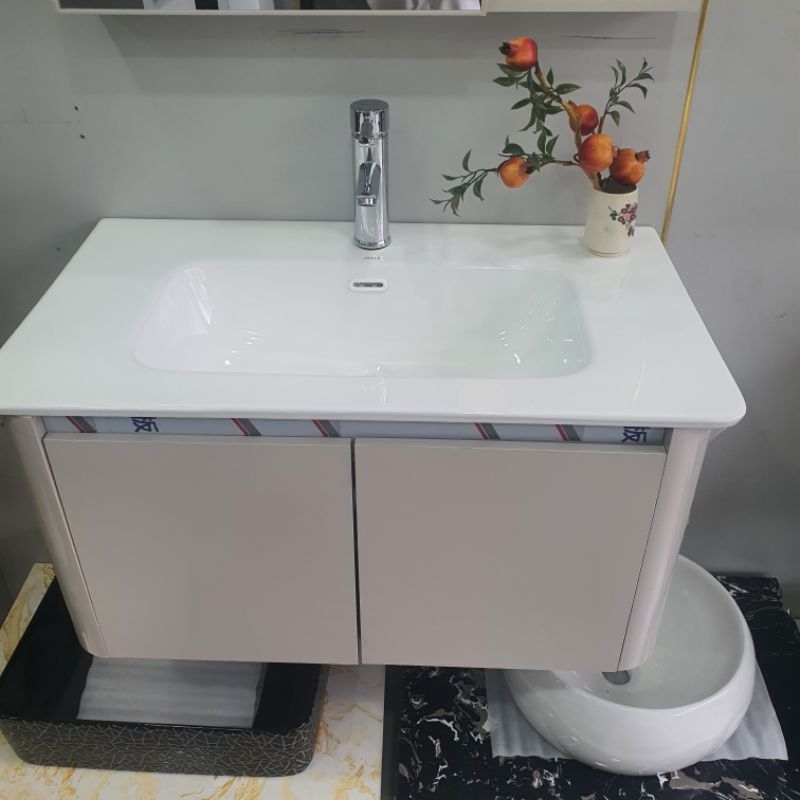 Tủ lavabo nhà tắm hợp kim nhôm -80Cm, mặt chậu tràn viền