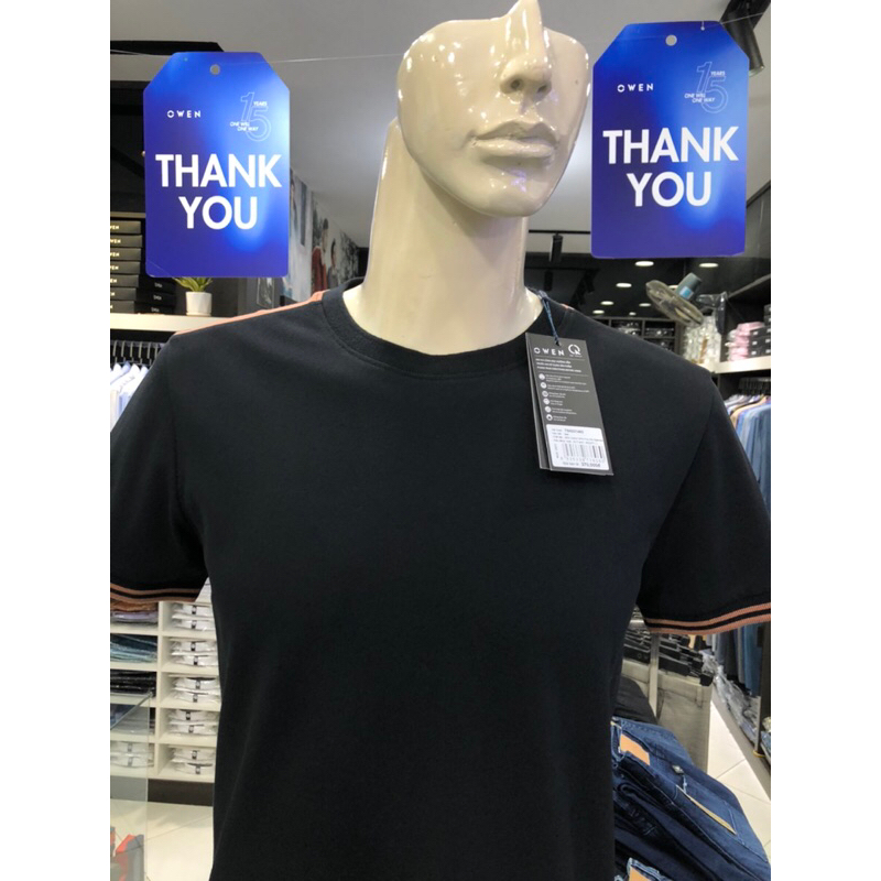Áo T-shirt owen màu đen cổ tròn body fit vải cotton TSN231462