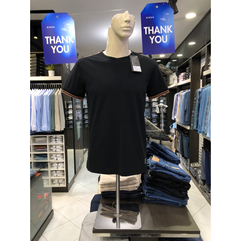 Áo T-shirt owen màu đen cổ tròn body fit vải cotton TSN231462