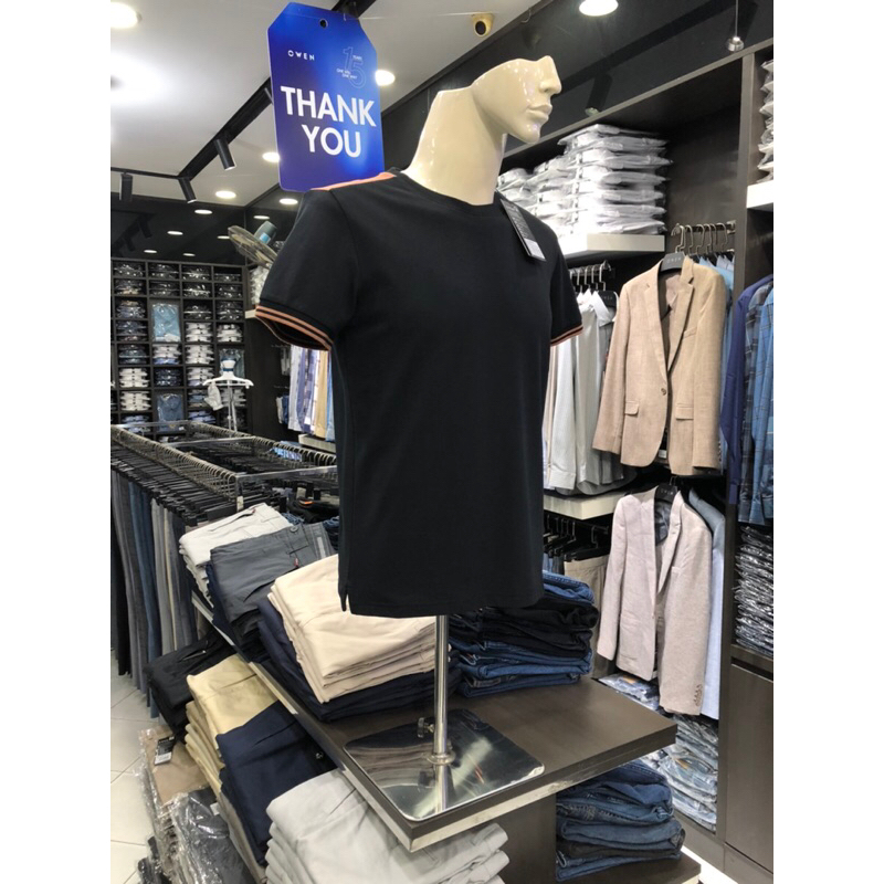 Áo T-shirt owen màu đen cổ tròn body fit vải cotton TSN231462