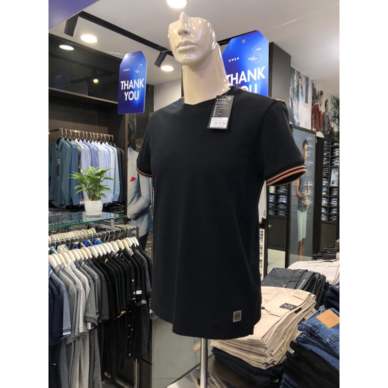 Áo T-shirt owen màu đen cổ tròn body fit vải cotton TSN231462