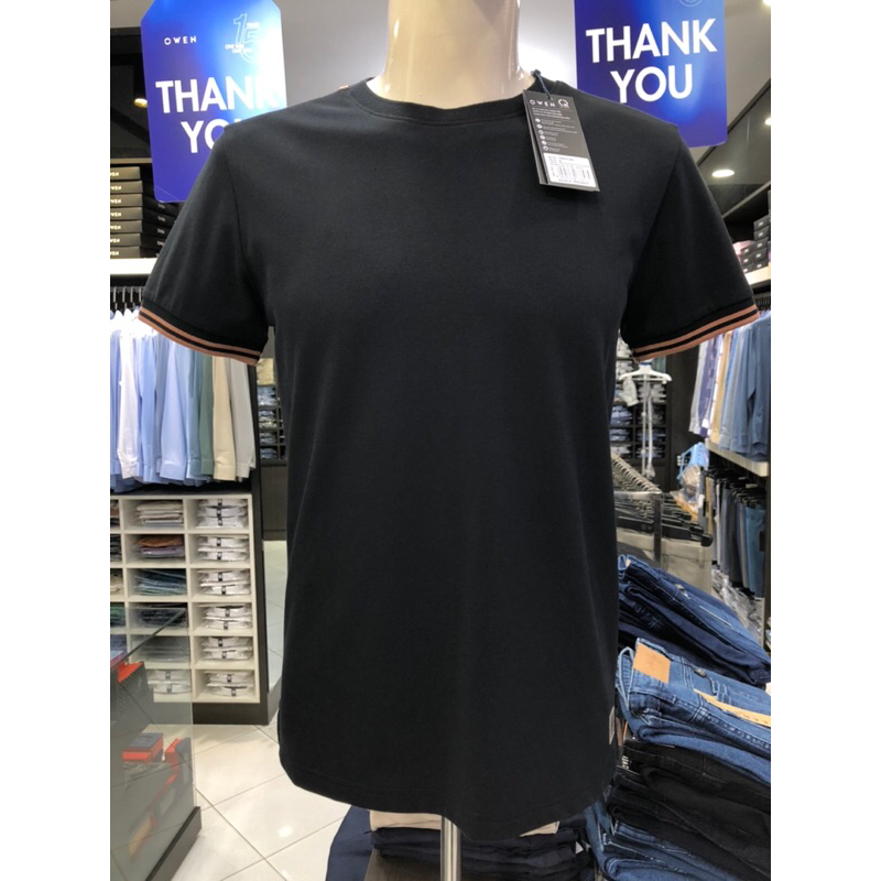 Áo T-shirt owen màu đen cổ tròn body fit vải cotton TSN231462