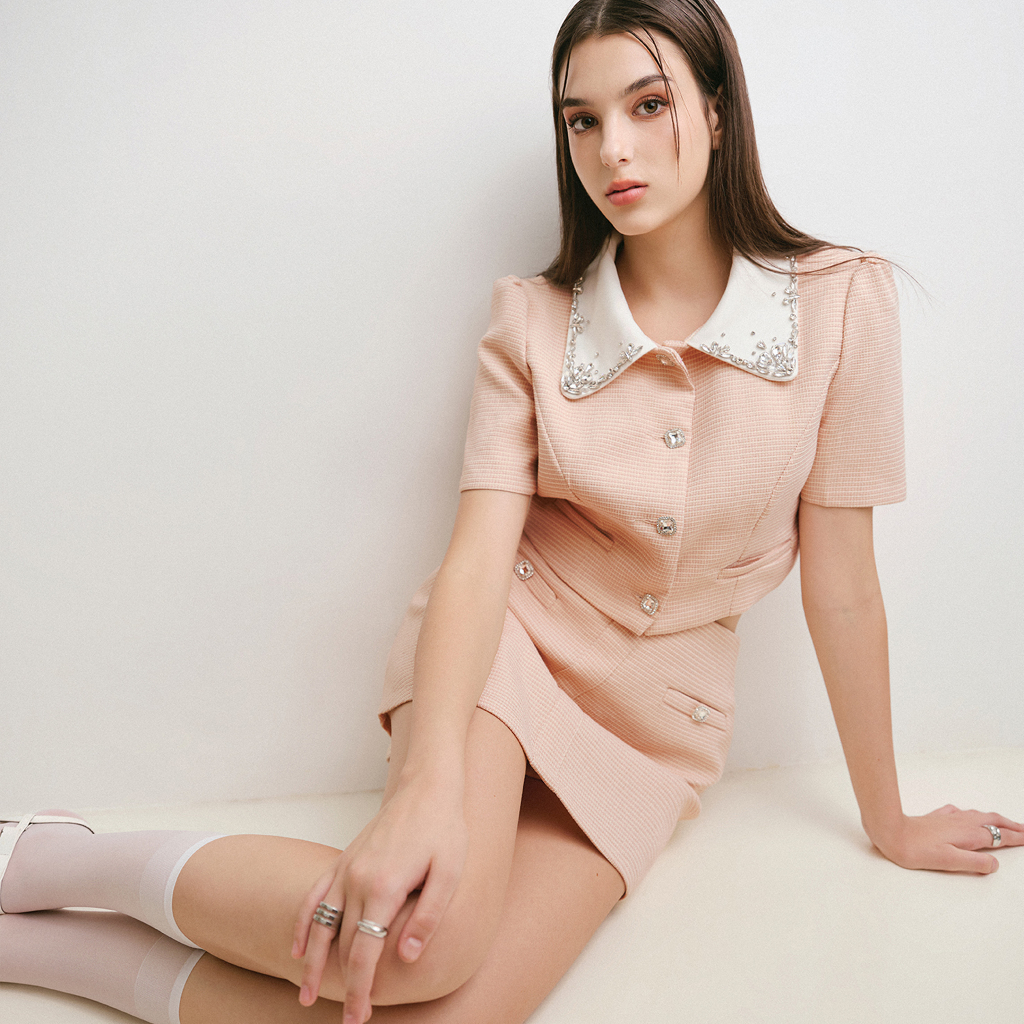 DARLING.ISM - Set áo khoác đính đá và chân váy ngắn Audrey Set vải tweed