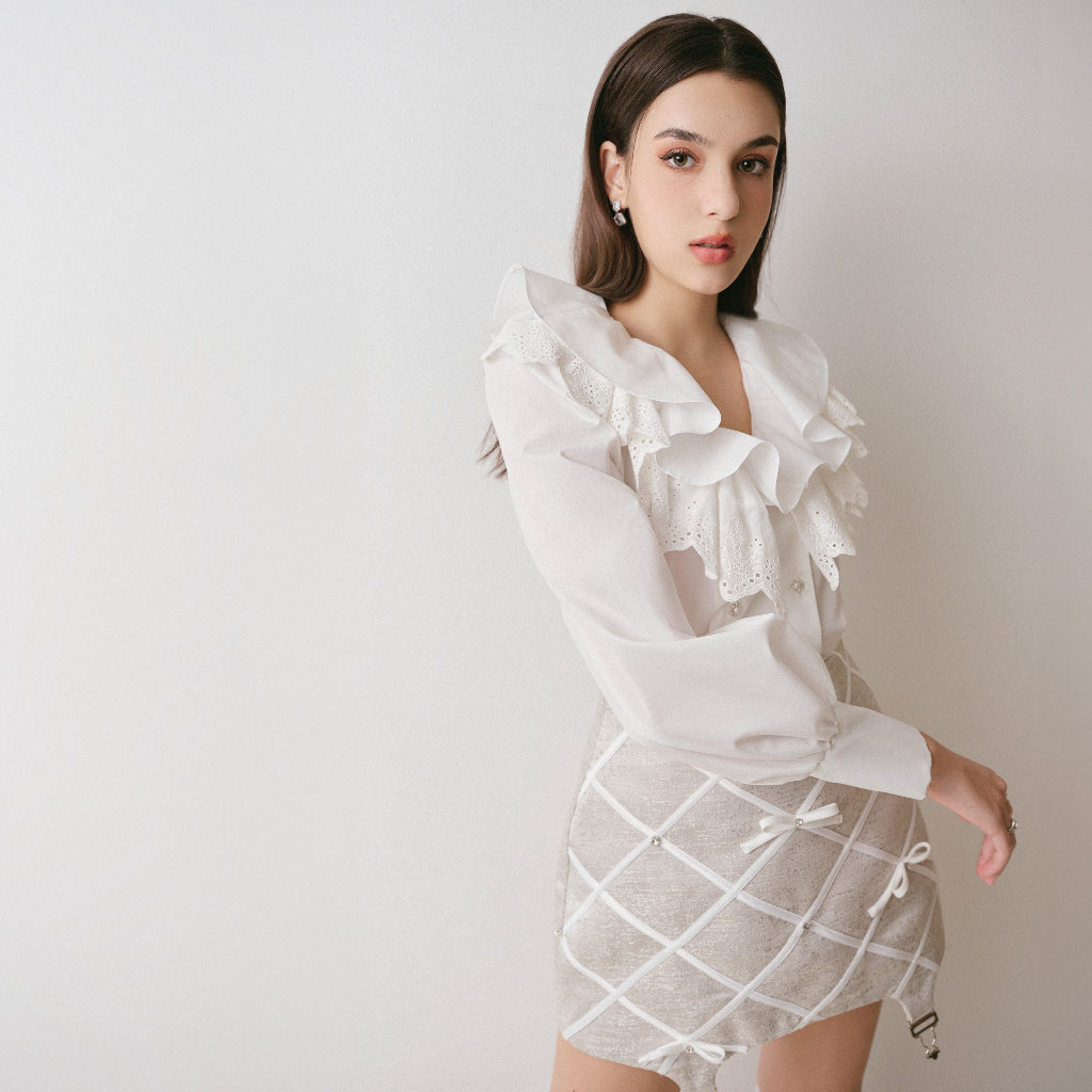 DARLING.ISM - Áo kiểu nữ tay dài cổ phối ren Evie Shirt vải cotton