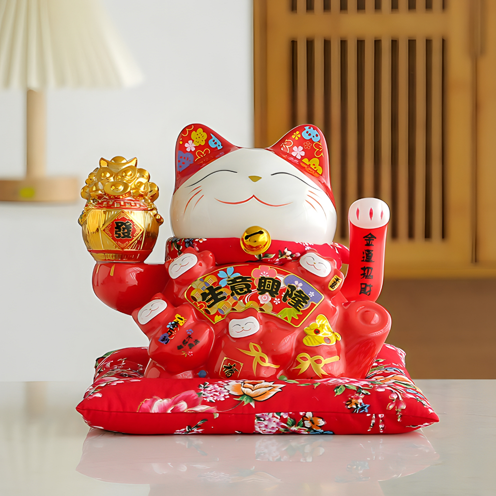 Mèo Thần Tài Vẫy Tay May Mắn - Mèo Thần Tài Cute Cao 18cm