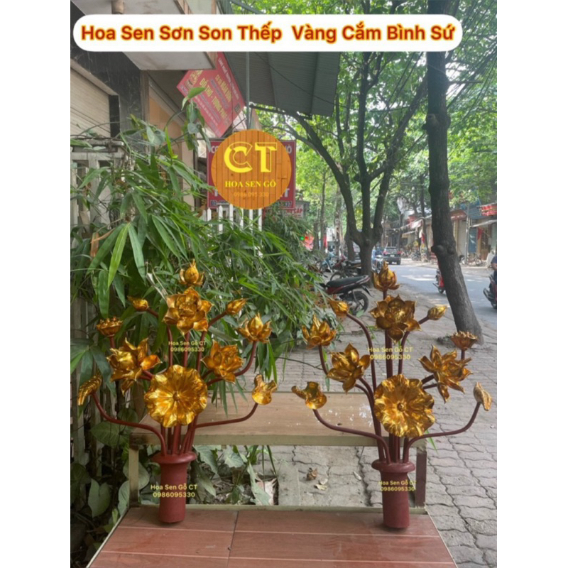 ❤ Hoa Sen Gỗ Sơn Son Thếp Vàng Hàng Vip Size To Cắm Bình Sứ ❤ Không Kèm Bình