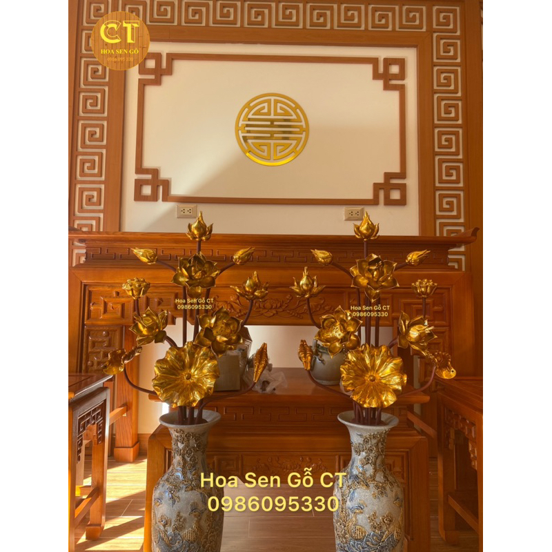 ❤ Hoa Sen Gỗ Sơn Son Thếp Vàng Hàng Vip Size To Cắm Bình Sứ ❤ Không Kèm Bình