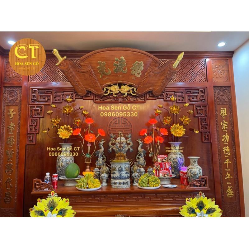 ❤ Hoa Sen Gỗ Sơn Son Thếp Vàng Hàng Vip Size To Cắm Bình Sứ ❤ Không Kèm Bình