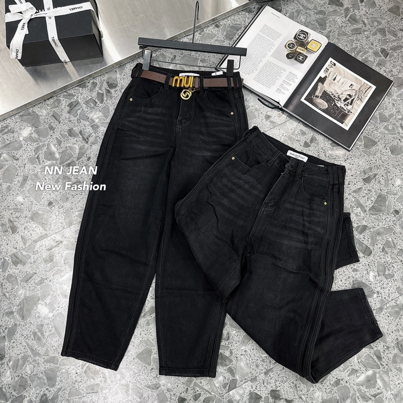 Quần jeans bò baggy Miumiu đen hàng QCL1