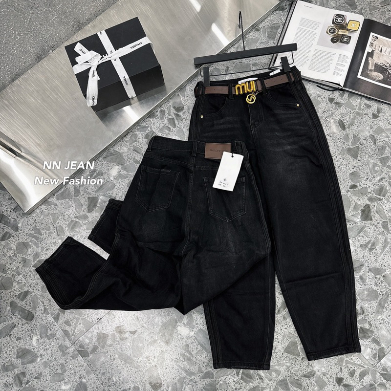 Quần jeans bò baggy Miumiu đen hàng QCL1