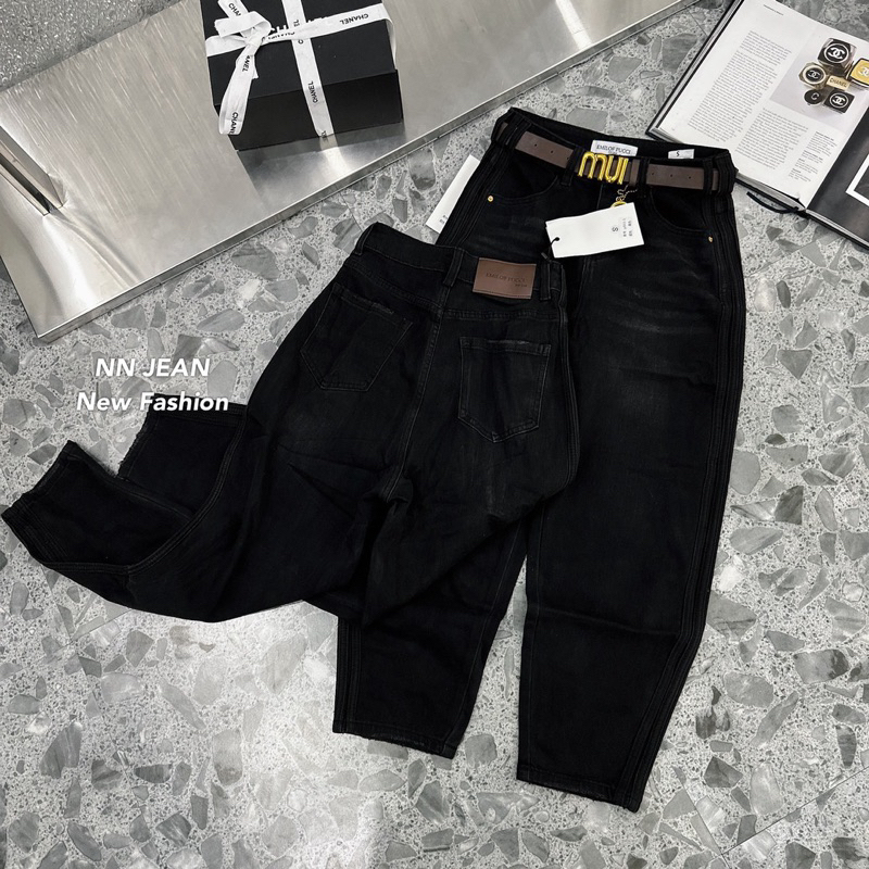 Quần jeans bò baggy Miumiu đen hàng QCL1
