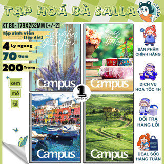 01 Quyển Tập Sinh Viên 200 Trang Khổ Lớn B5, Dòng Kẻ 4 Ly Ngang - Vở Campus Vintage, Sightseeing