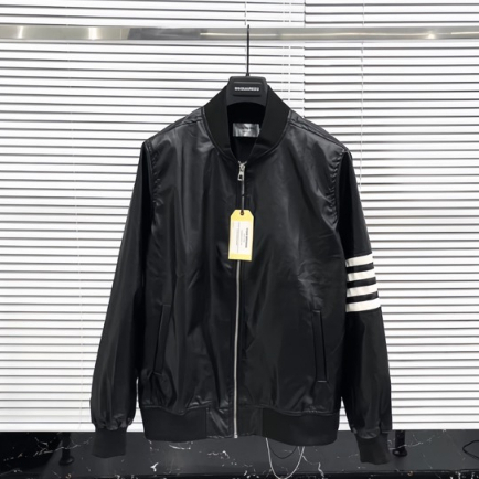 Áo Khoác Da Nam Nữ Thom Browne Thêu 4 Sọc Tay Cao Cấp - Áo Khoác Bomber Jacket Lót gió Bo Chun Siêu Hot Trend 2023