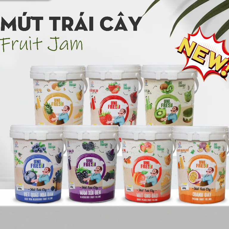 Mứt trái cây có xác UniFresh xô 950g làm nhân bánh, nước uống, yaourt (8 loại mứt) - Fruit jam