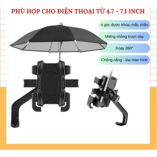 Gía Đỡ - Kẹp Điện Thoại Gắn Gương Hậu Xe Máy Có Ô Che Mưa , Nắng Chống Lóa , Chống Cướp Giật Cực Kì Chắc Chắn
