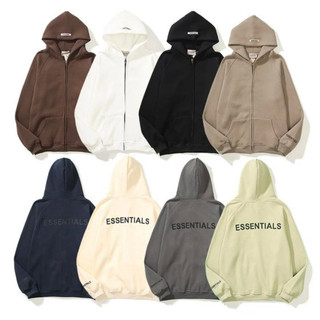 Áo khoác sweatshirt thêu họa tiết chữ ESSENTIALS thời trang Unisex cho cặp đôi HODIE ZIP essentials