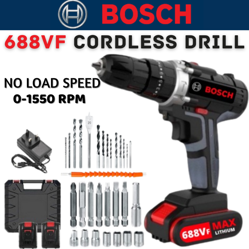 [ 12.12 ] BOSCH Cordless Drill Máy Khoan Không Dây 688VF Máy Khoan Búa Máy Khoan Vít Tác Động Máy Khoan Cầm Tay 1/2 Pin