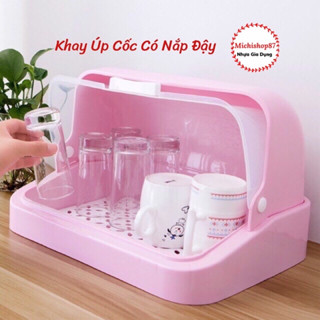 Khay úp ly, giá úp cốc, úp bình sữa có nắp đậy nhựa Việt Nhật Mẫu MỚi (MS1355)