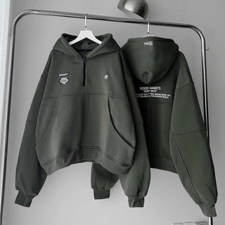Áo khoác hoodies dây kéo GOOD DOUBLE nam nữ chống nắng màu xám/rêu vải nỉ lót bông unsiex khoác ngoài - TP37