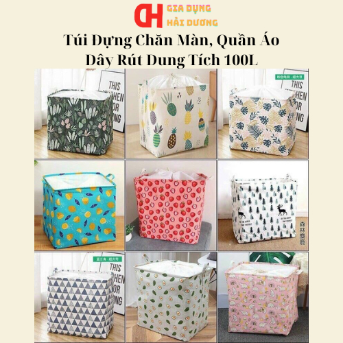 Túi Đựng Chăn Màn, Quần Áo Dây Rút, Chất Liệu Vải Canvas Chống Nước, Dung Tích 100L.