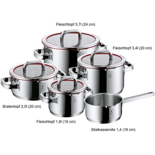 Bộ nồi 5 món wmf function 4, thép không gỉ cromargan, nắp kính cường lực
