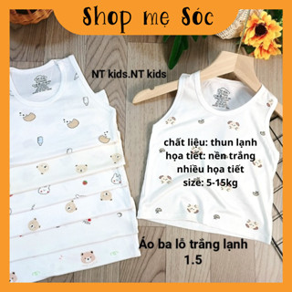 Áo ba lỗ chất thun lạnh nền trắng họa tiết thú đáng yêu cho bé từ 4-14kg mesocshop