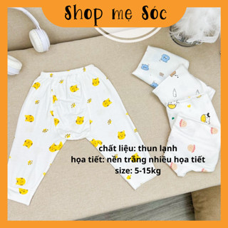 Quần dài chục đáp đũng cho bé trai bé gái chất thun lạnh nền trắng họa tiết thú đáng yêu 4-14kg mesocshop