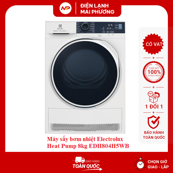 Máy sấy bơm nhiệt Electrolux 8 kg EDH804H5WB - Hàng chính hãng (Bảo hành 24 tháng)
